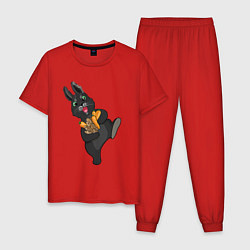 Пижама хлопковая мужская Черный кролик с морковкой, цвет: красный