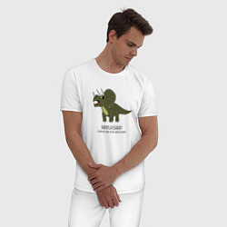 Пижама хлопковая мужская Динозавр трицератопс Михазавр, Миша, цвет: белый — фото 2