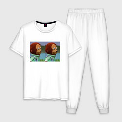 Пижама хлопковая мужская Мем с обезьяной, цвет: белый