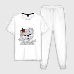 Пижама хлопковая мужская Кролик с пуансетией, цвет: белый