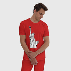 Пижама хлопковая мужская Статуя Свободы в графике, цвет: красный — фото 2