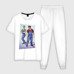 Пижама хлопковая мужская Марио и Луиджи - крутые чуваки - стилизация, цвет: белый