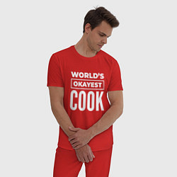 Пижама хлопковая мужская Worlds okayest cook, цвет: красный — фото 2