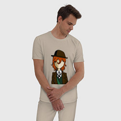 Пижама хлопковая мужская Чуя в минимализме, цвет: миндальный — фото 2