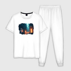 Пижама хлопковая мужская Улицы Найт Сити, города мечты, цвет: белый