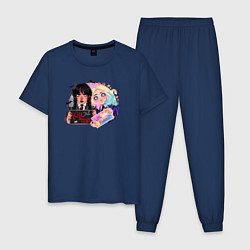 Пижама хлопковая мужская Уэнсдей и Энид арт, цвет: тёмно-синий