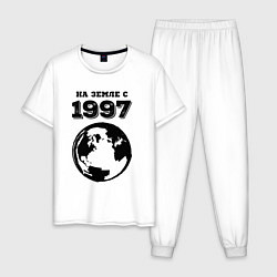 Пижама хлопковая мужская На Земле с 1997 с краской на светлом, цвет: белый