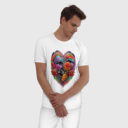 Пижама хлопковая мужская Сердце из костей и роз, цвет: белый — фото 2