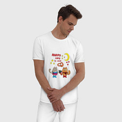 Пижама хлопковая мужская Влюбленные коты с подарками, цвет: белый — фото 2