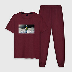 Пижама хлопковая мужская Дэвид бежит на луне, цвет: меланж-бордовый