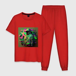 Пижама хлопковая мужская Комуфляж воина, цвет: красный