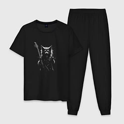 Пижама хлопковая мужская Black metal cat, цвет: черный