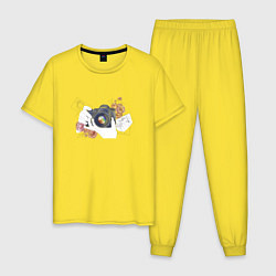 Пижама хлопковая мужская Пионы и фотография, цвет: желтый