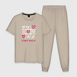 Пижама хлопковая мужская Love wins love, цвет: миндальный