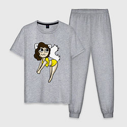 Пижама хлопковая мужская Девушка кошка, цвет: меланж