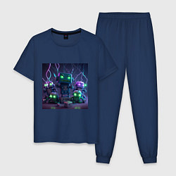 Пижама хлопковая мужская Роботы в космосе, цвет: тёмно-синий