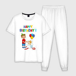 Пижама хлопковая мужская С днём рождения корги, цвет: белый