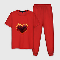 Пижама хлопковая мужская Горящее сердце огонь любовь день святого валентина, цвет: красный