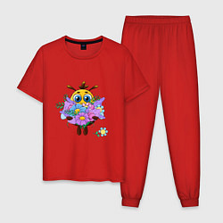 Пижама хлопковая мужская Пчелка с цветами, цвет: красный