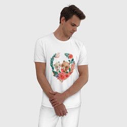 Пижама хлопковая мужская Влюбленные мишки в сердце, цвет: белый — фото 2