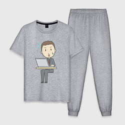 Пижама хлопковая мужская Офисный джентльмен за ноутбуком, цвет: меланж