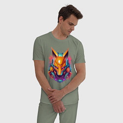 Пижама хлопковая мужская Кибер лиса, цвет: авокадо — фото 2