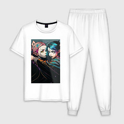 Пижама хлопковая мужская Уэнсдэй и Энид подруги, цвет: белый