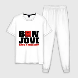Пижама хлопковая мужская Bon Jovi band, цвет: белый