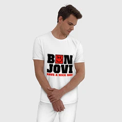 Пижама хлопковая мужская Bon Jovi band, цвет: белый — фото 2