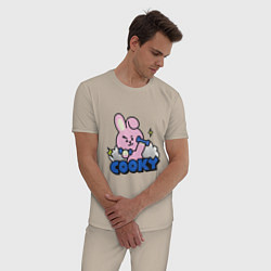 Пижама хлопковая мужская Cooky BT21 Jungkook, цвет: миндальный — фото 2