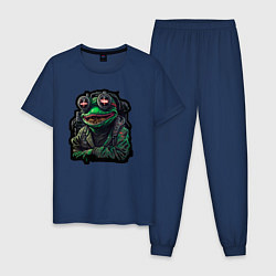 Пижама хлопковая мужская Лягушонок Пепе киберпанк, цвет: тёмно-синий
