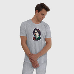 Пижама хлопковая мужская Оскар Уайльд арт, цвет: меланж — фото 2