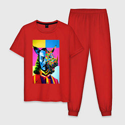 Пижама хлопковая мужская Сальвадор Дали и носорог, цвет: красный