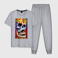 Пижама хлопковая мужская Crazy skull - нейросеть - art, цвет: меланж