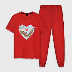Пижама хлопковая мужская Голуби в сердце, цвет: красный