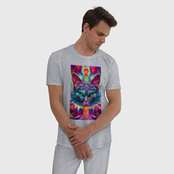 Пижама хлопковая мужская Взгляд цветочного кота - нейросеть - фантазия, цвет: меланж — фото 2