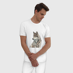 Пижама хлопковая мужская Серая волчица, цвет: белый — фото 2