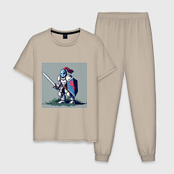 Пижама хлопковая мужская Пиксельный рыцарь, цвет: миндальный