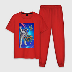 Пижама хлопковая мужская День святого Валентина в космосе - нейросеть, цвет: красный