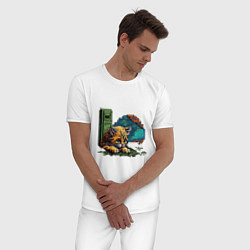 Пижама хлопковая мужская Пиксельный котик интернет сёрфер, цвет: белый — фото 2