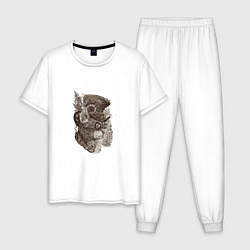 Пижама хлопковая мужская Кот в стиле стимпанк, цвет: белый