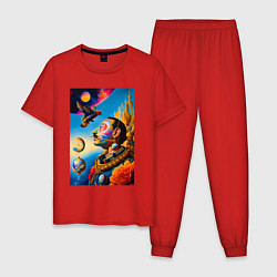 Пижама хлопковая мужская Профиль Сальвадора Дали с птицей, цвет: красный