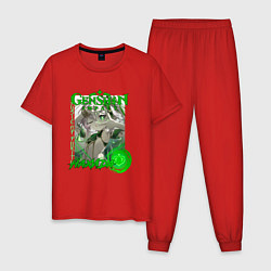 Пижама хлопковая мужская Нахида дендро элемент, цвет: красный