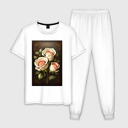 Пижама хлопковая мужская Белые розы, цвет: белый