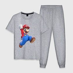 Пижама хлопковая мужская Марио прыгает, цвет: меланж