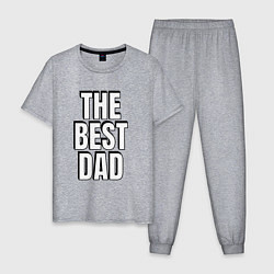Пижама хлопковая мужская The best dad белая надпись с тенью, цвет: меланж