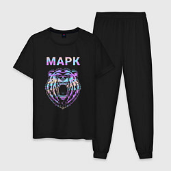 Пижама хлопковая мужская Марк голограмма медведь, цвет: черный