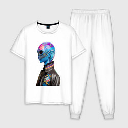 Пижама хлопковая мужская Alien - neural network, цвет: белый