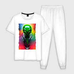 Пижама хлопковая мужская Alien - neural network - art - neon glow, цвет: белый