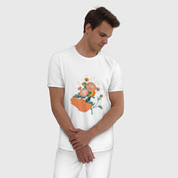 Пижама хлопковая мужская Сияющие хризантемы, цвет: белый — фото 2